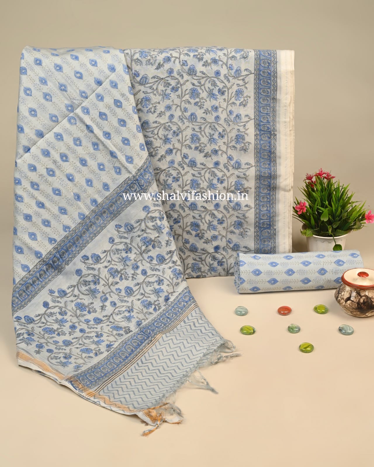 Shop block printed chanderi silk suits online shopping (CHA15)