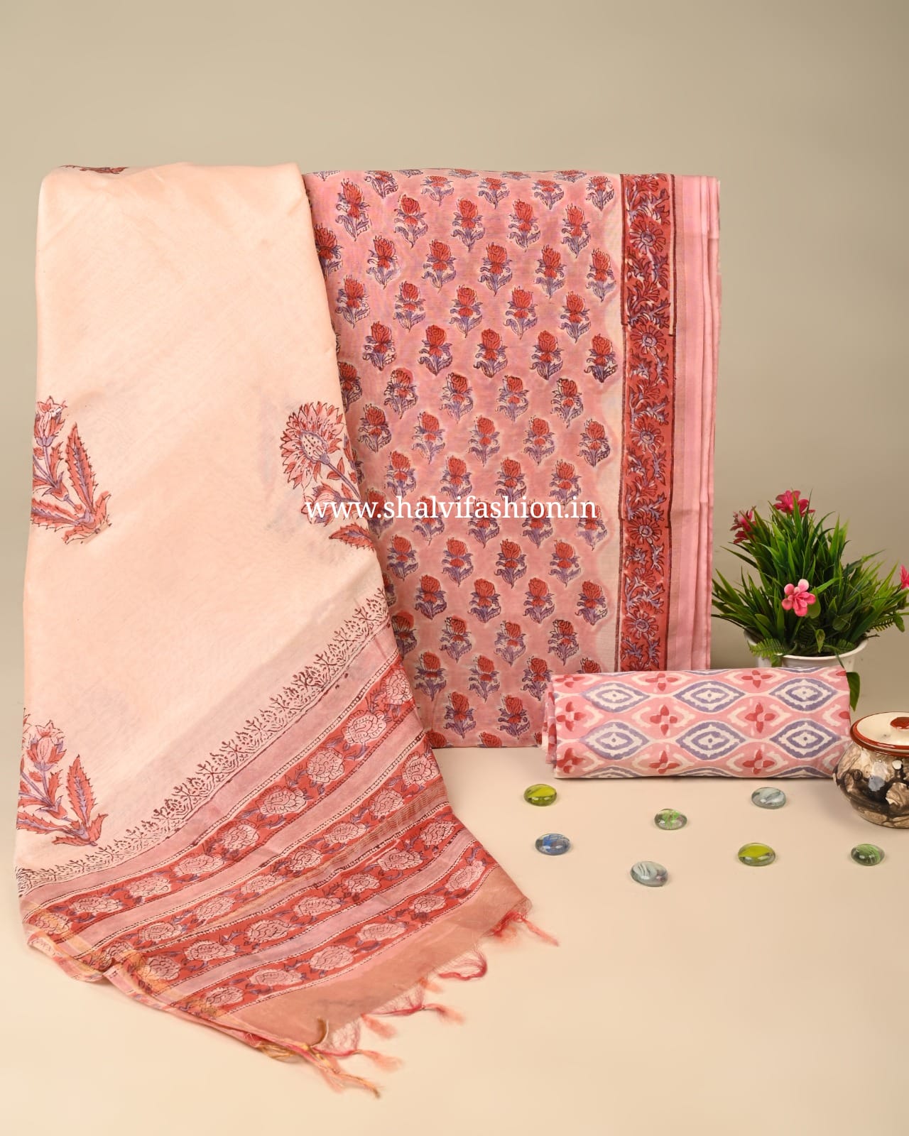 Shop jaipuri print chanderi silk suits online shopping (CHA169)