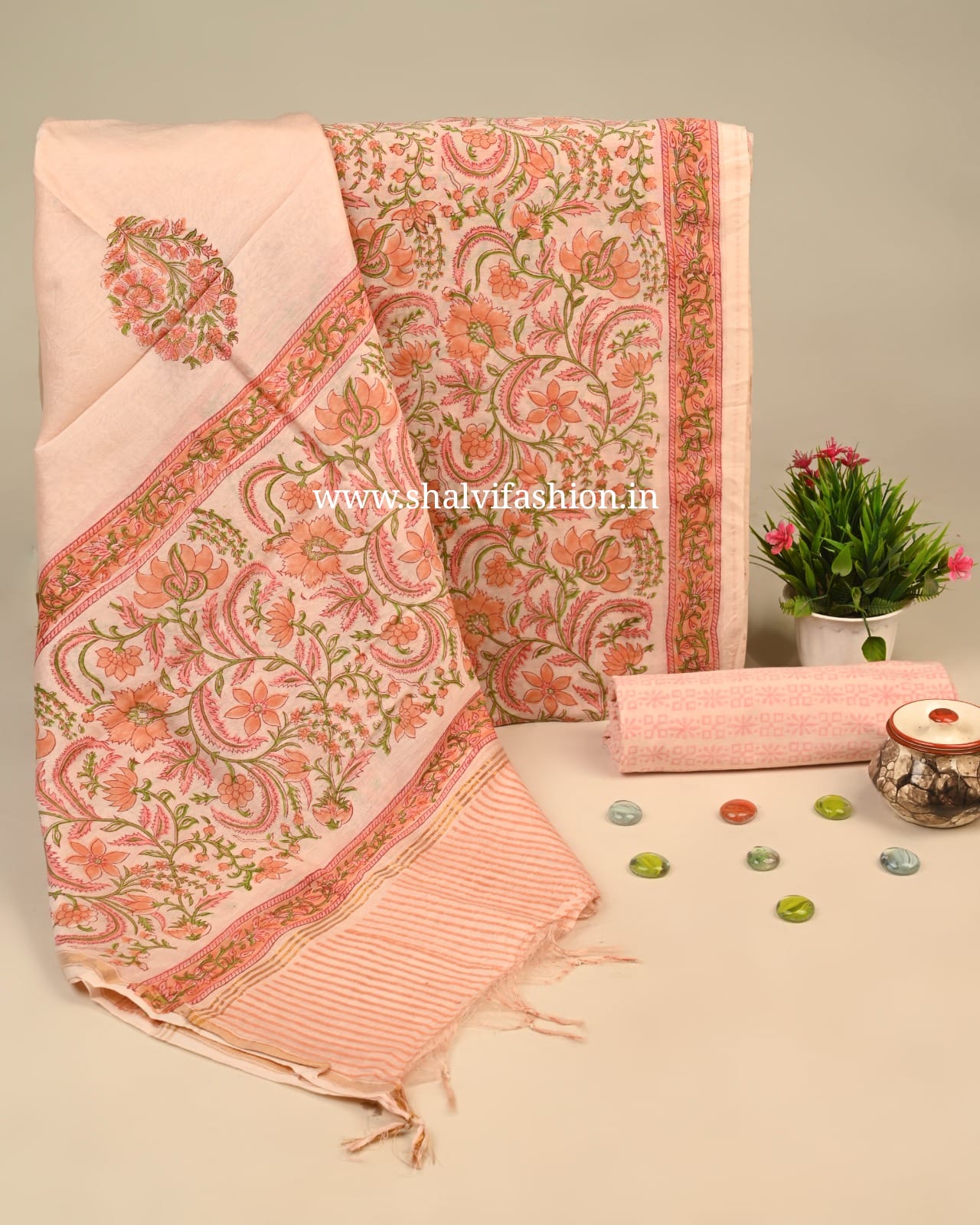 Shop hand block print chanderi silk suits in jaipur (CHA17)