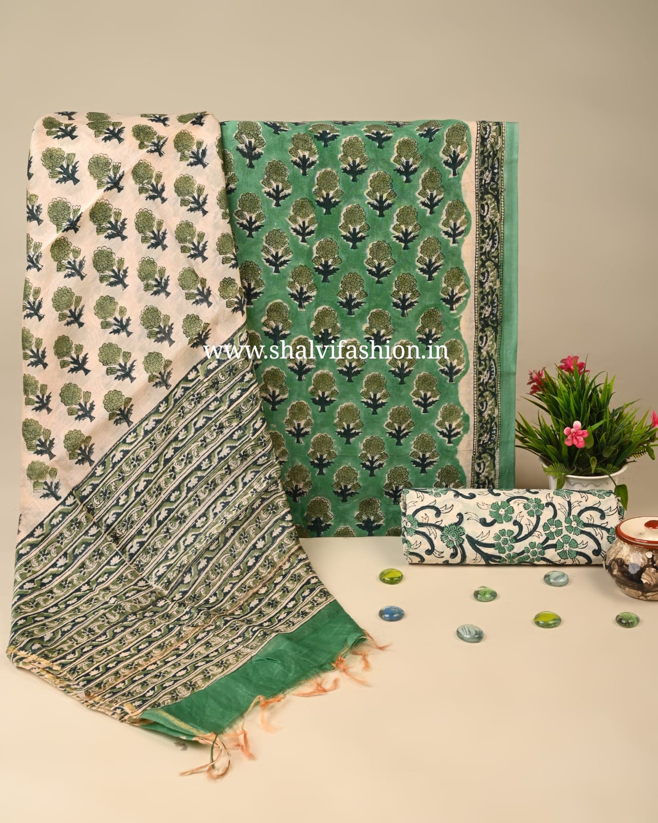 Shop sanganeri print chanderi silk suits online (CHA171)
