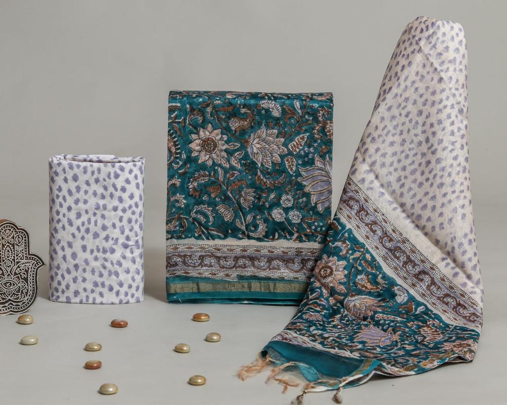 Shop hand block printed maheshwari silk suits in jaipur (CHA171)