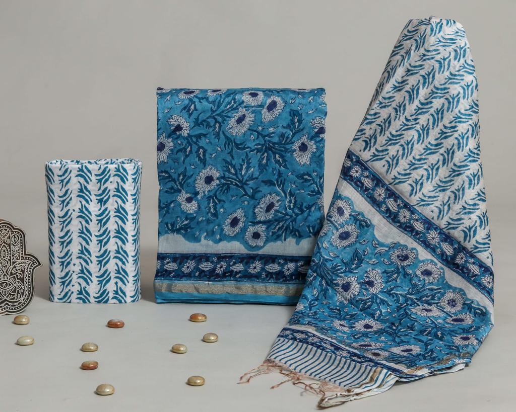 Shop hand block print chanderi silk suits online shopping (CHA172)