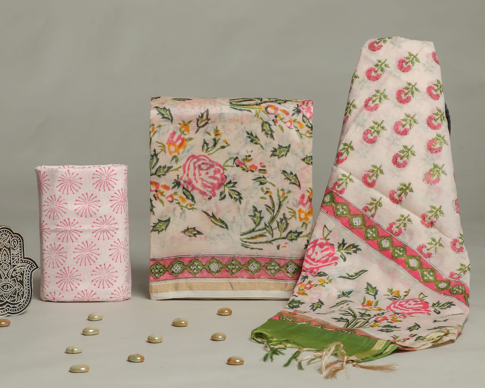 Shop hand block print chanderi silk suits in jaipur (CHA179)