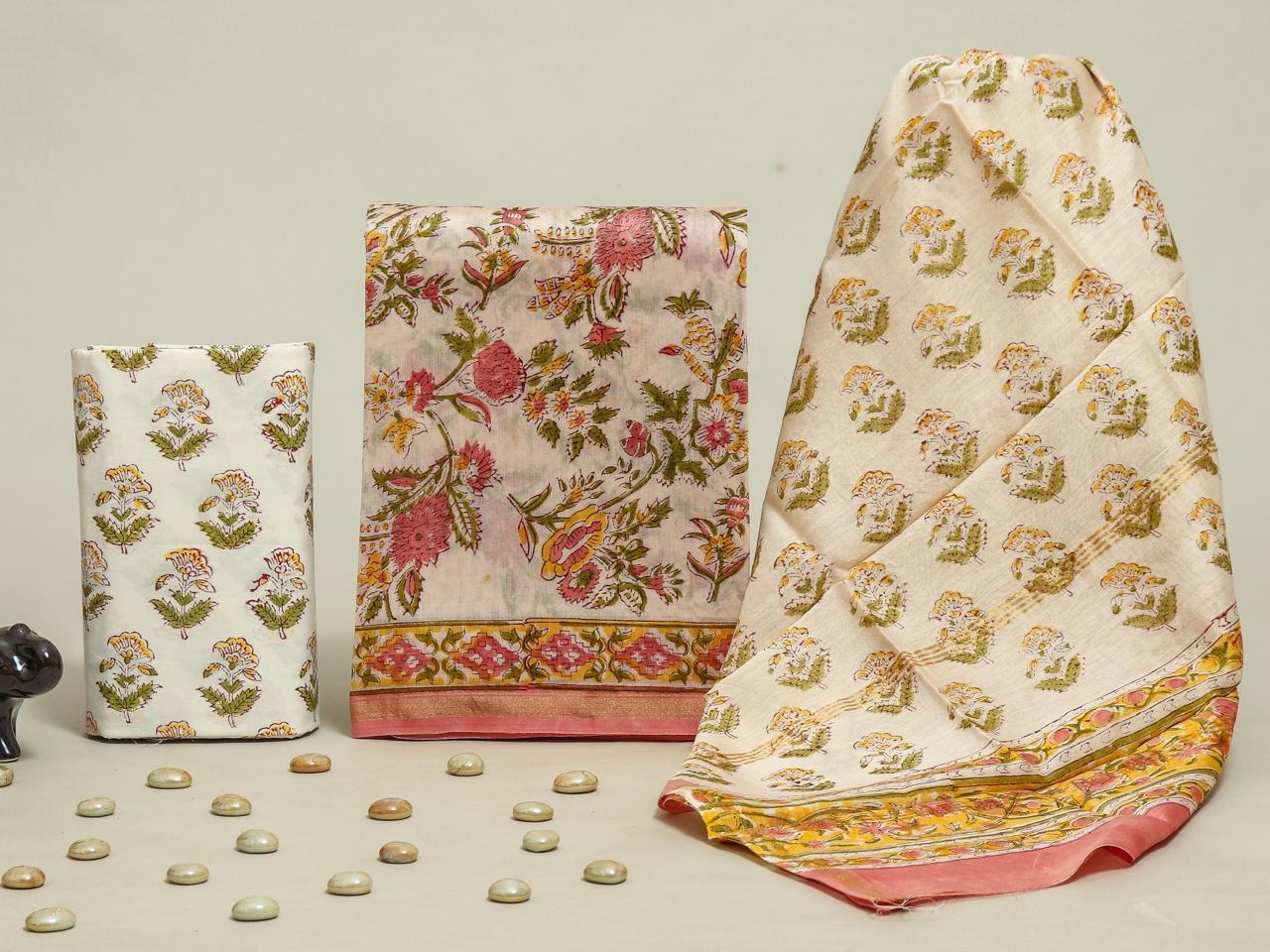 Shop unstitched block print chanderi suits online shopping (CHA183)