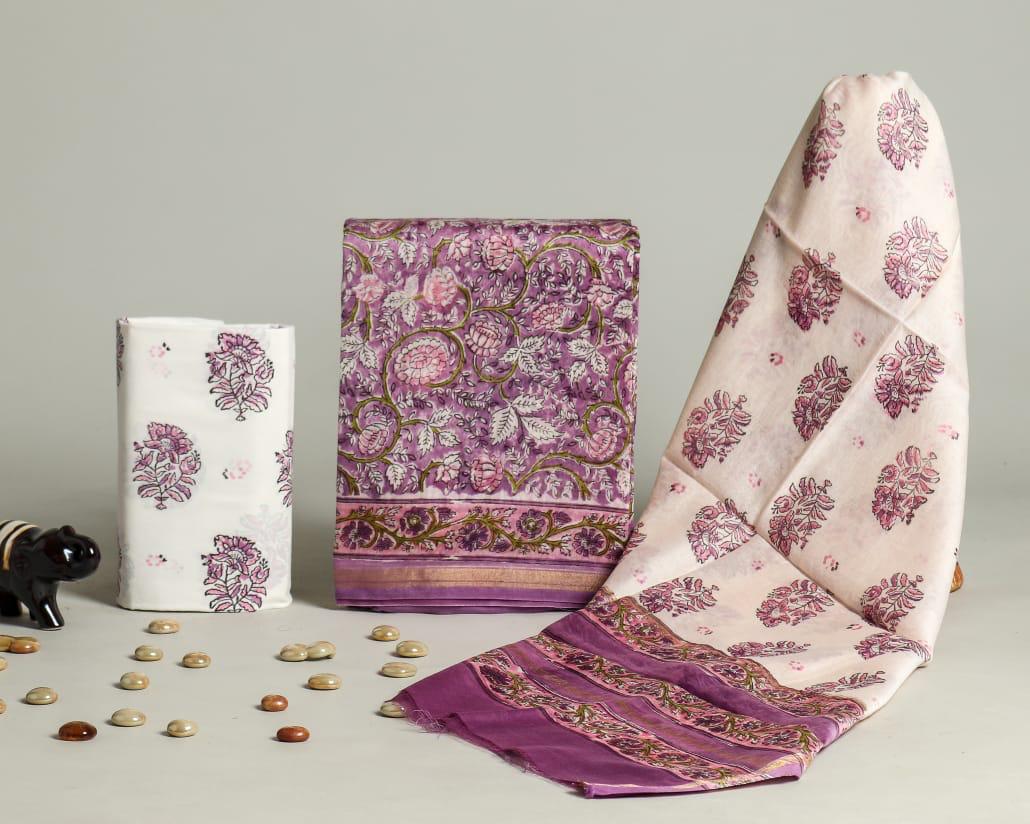 Shop hand block print chanderi suits in jaipur (CHA184)