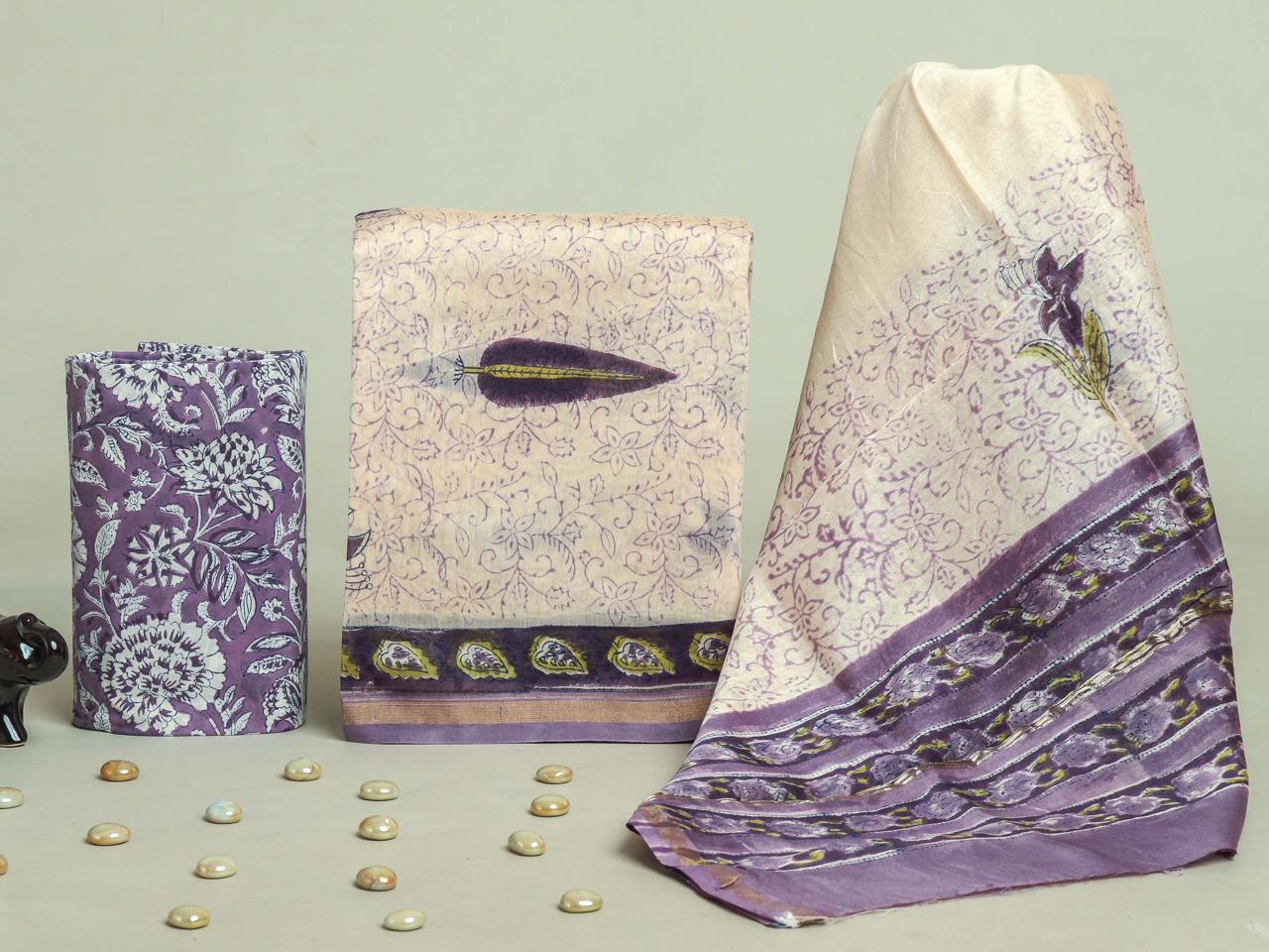 Shop hand block print chanderi silk suits online (CHA188)