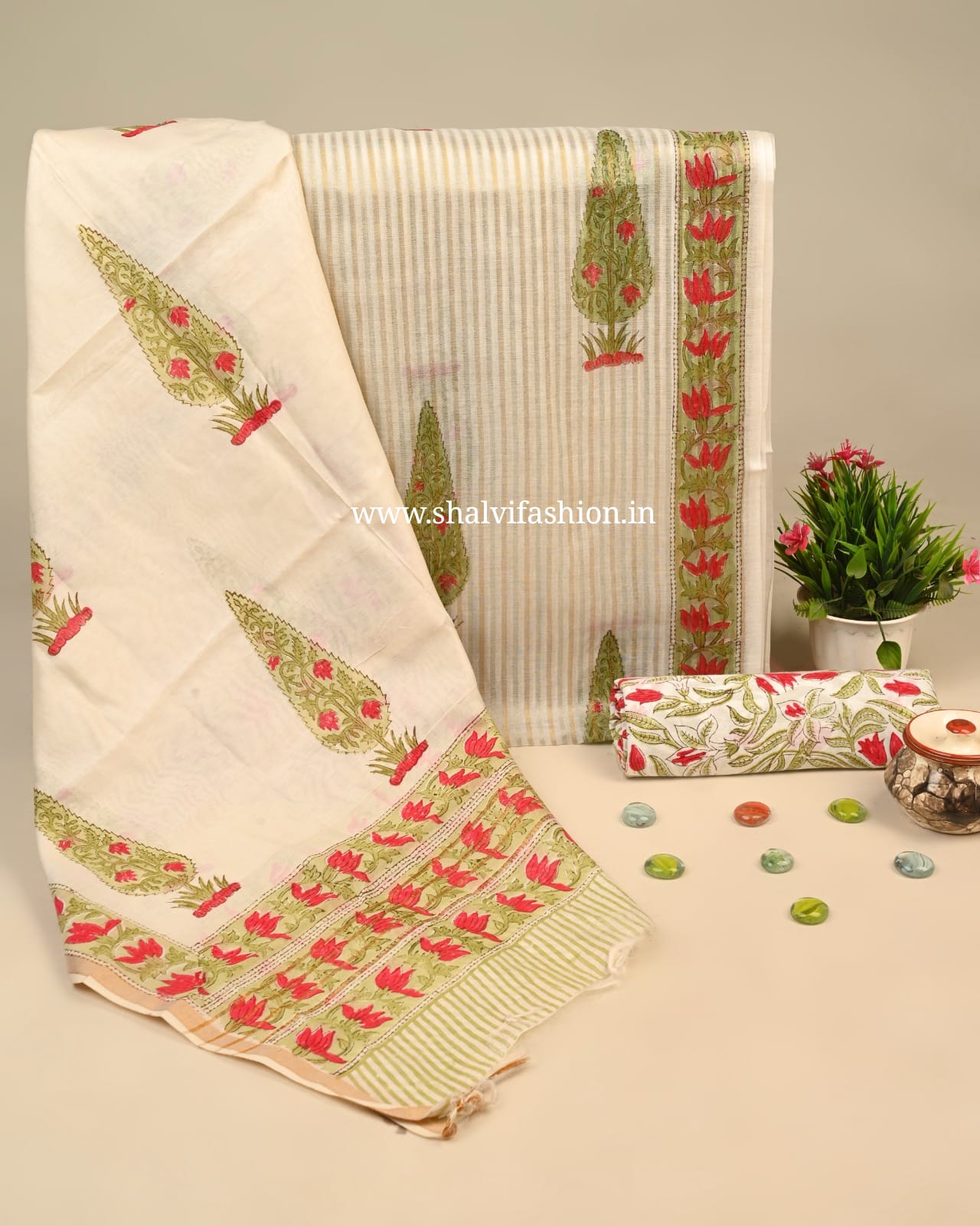 Designer Buta Print Mul Chanderi Silk Suit Set (CHA20)