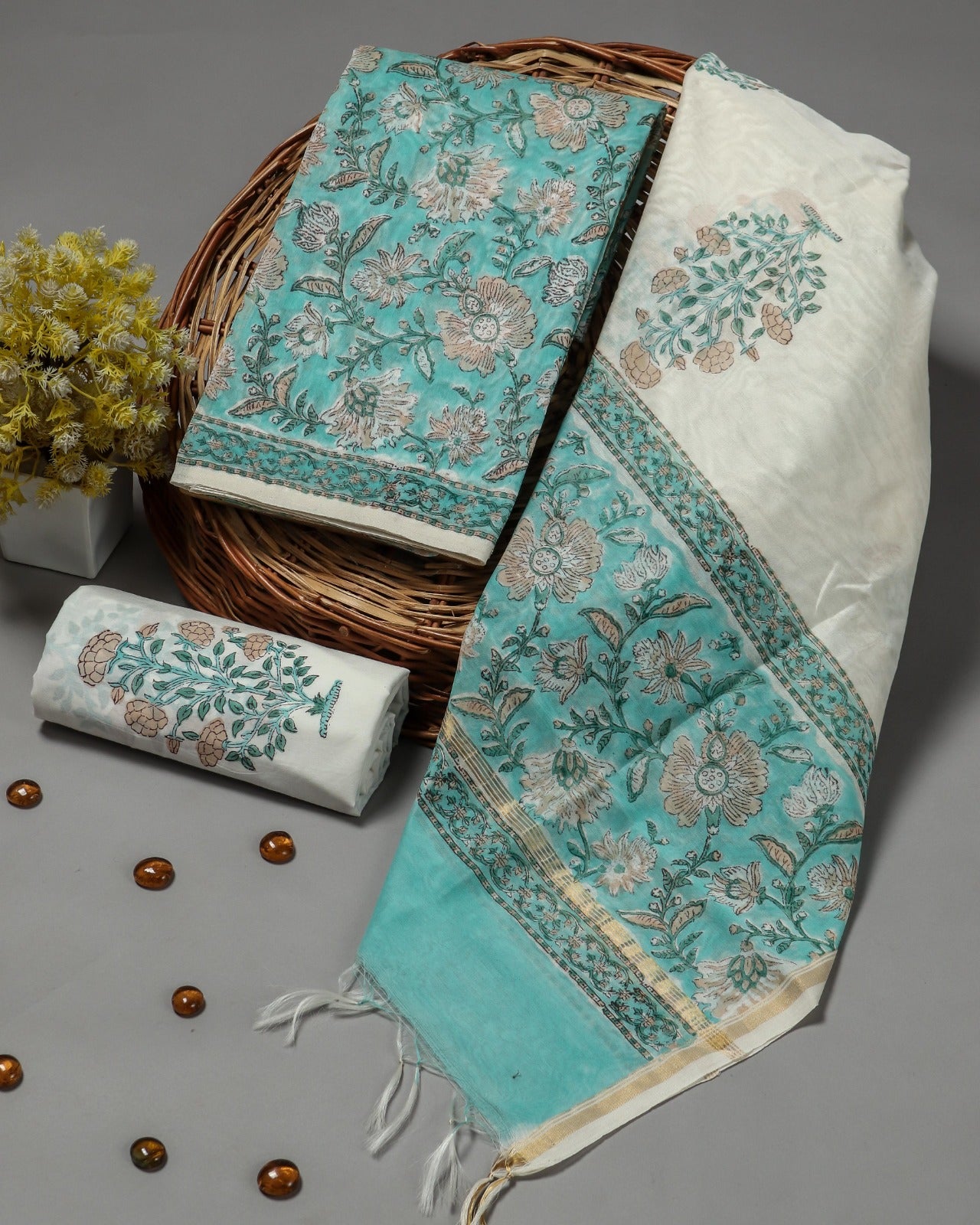 Shop hand block print chanderi silk suits (CHA203)