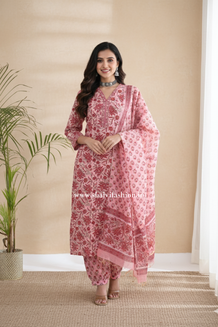 Shop hand block printed chanderi silk suits in jaipur (CSS213)
