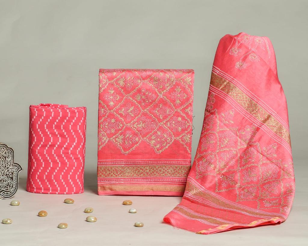 Shop unstitched chanderi silk suits in jaipur (CHA214)