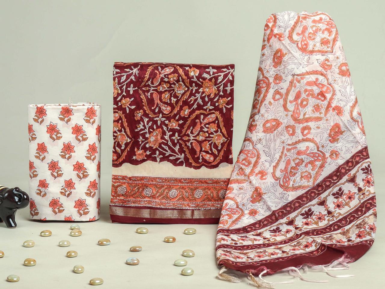 Shop block printed chanderi silk suits in jaipur (CHA214)