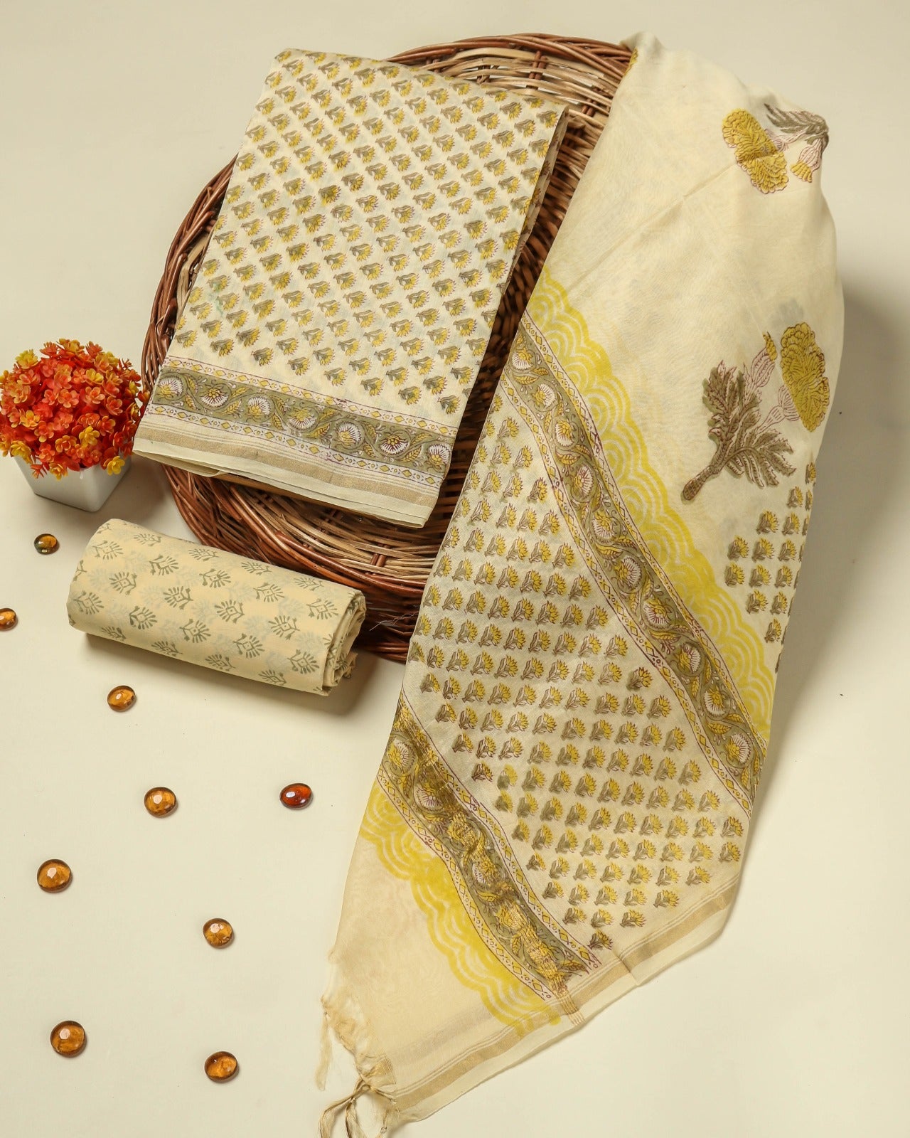 Shop unstitched hand block print chanderi silk suits (CHA215)