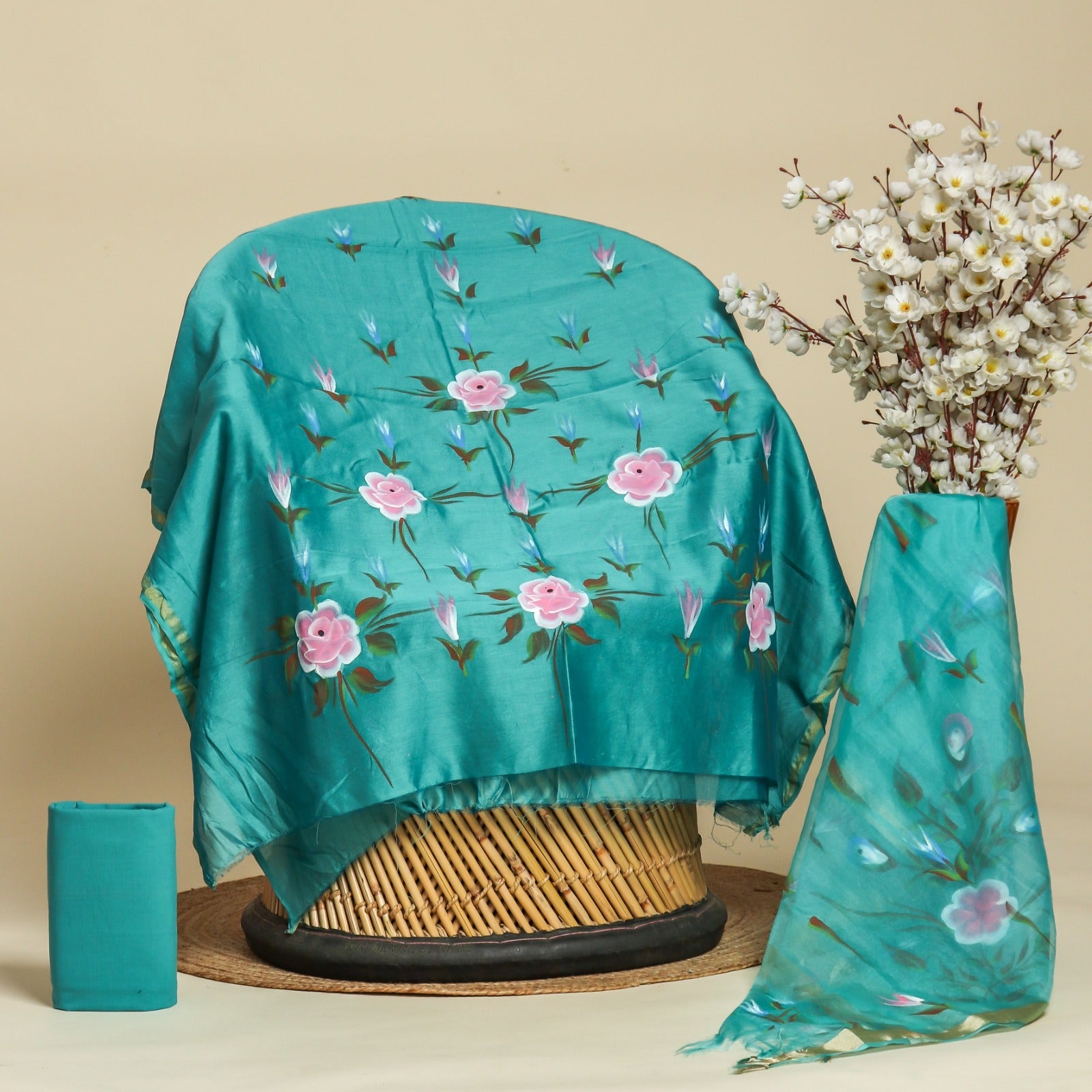 Shop hand painted chanderi silk suits with organza dupatta (CHA218)