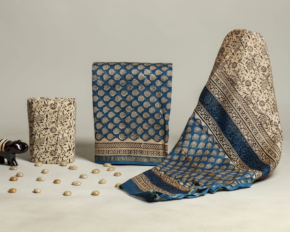 Shop bagru print chanderi silk suits online (CHA234)