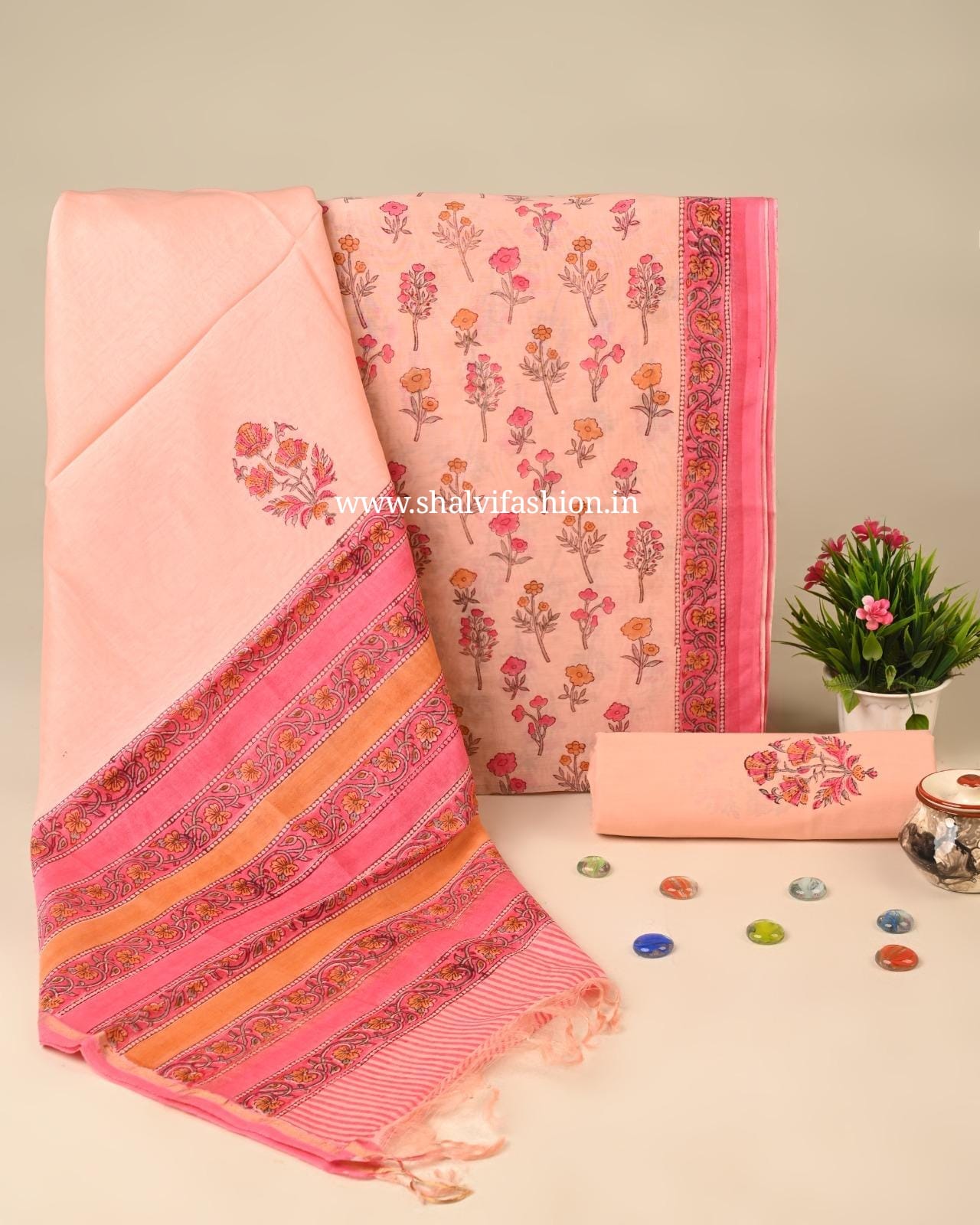 Shop sanganeri print chanderi silk suits (CHA236)