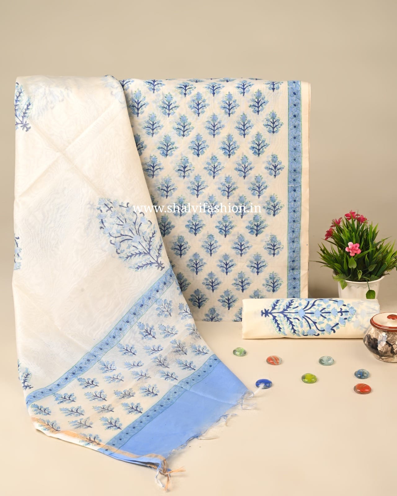 Shop block print chanderi silk suits sets in jaipur (CHA237)