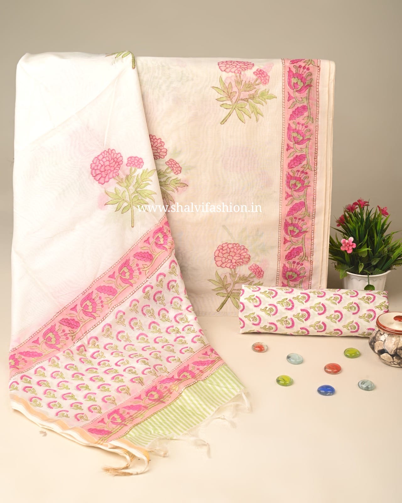 Shop hand block printed chanderi silk suits (CHA240)