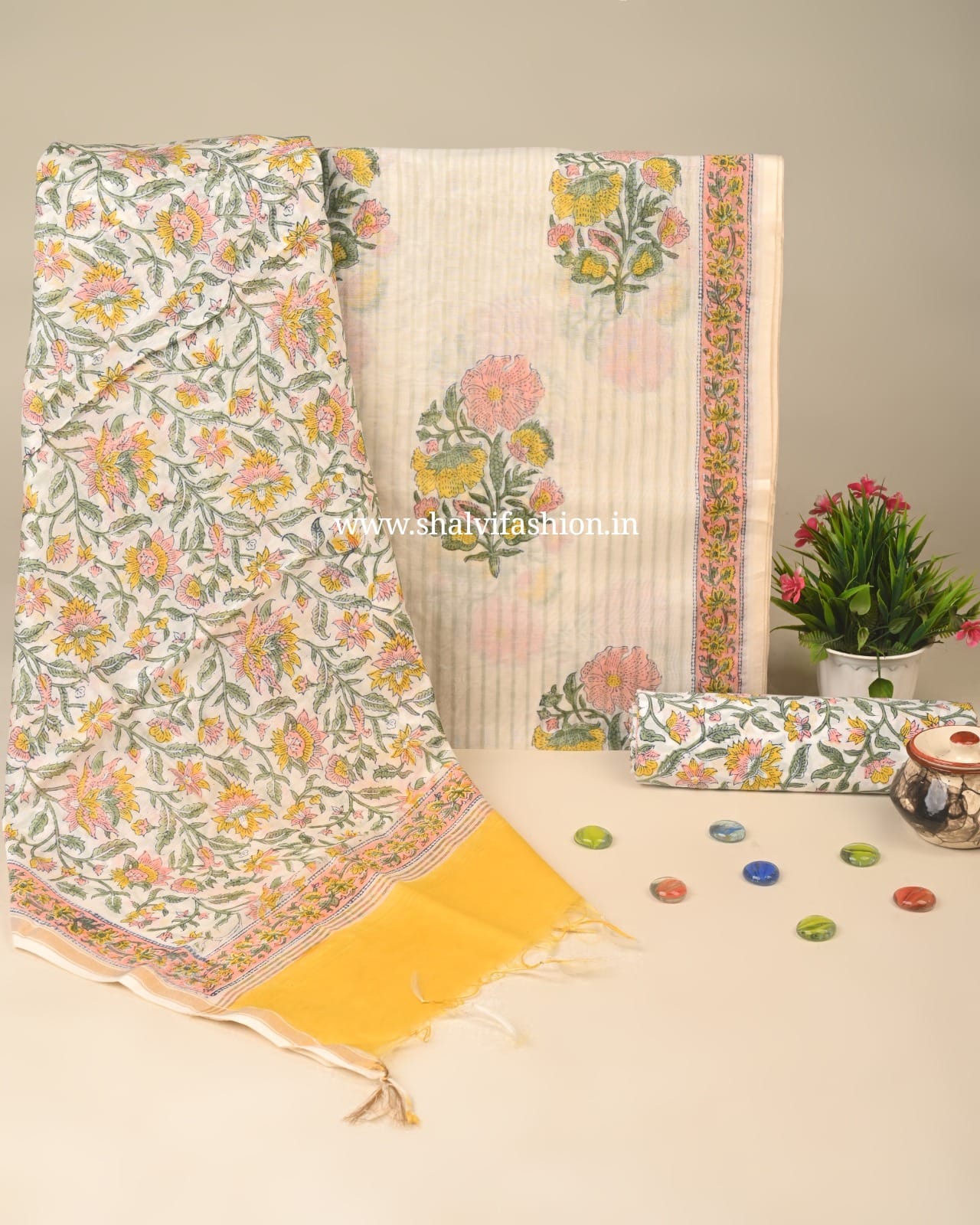 Shop jaipuri print mul chanderi suits online (CHA248)