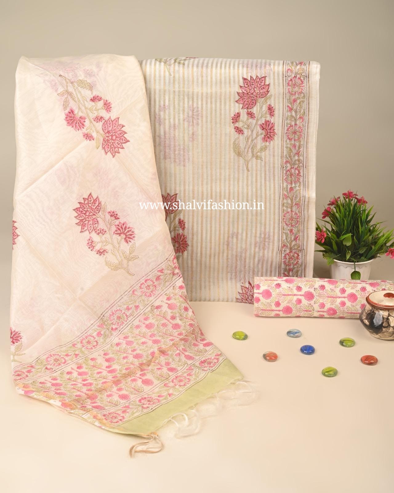 Shop block printed mul chanderi suits online shopping (CHA249)