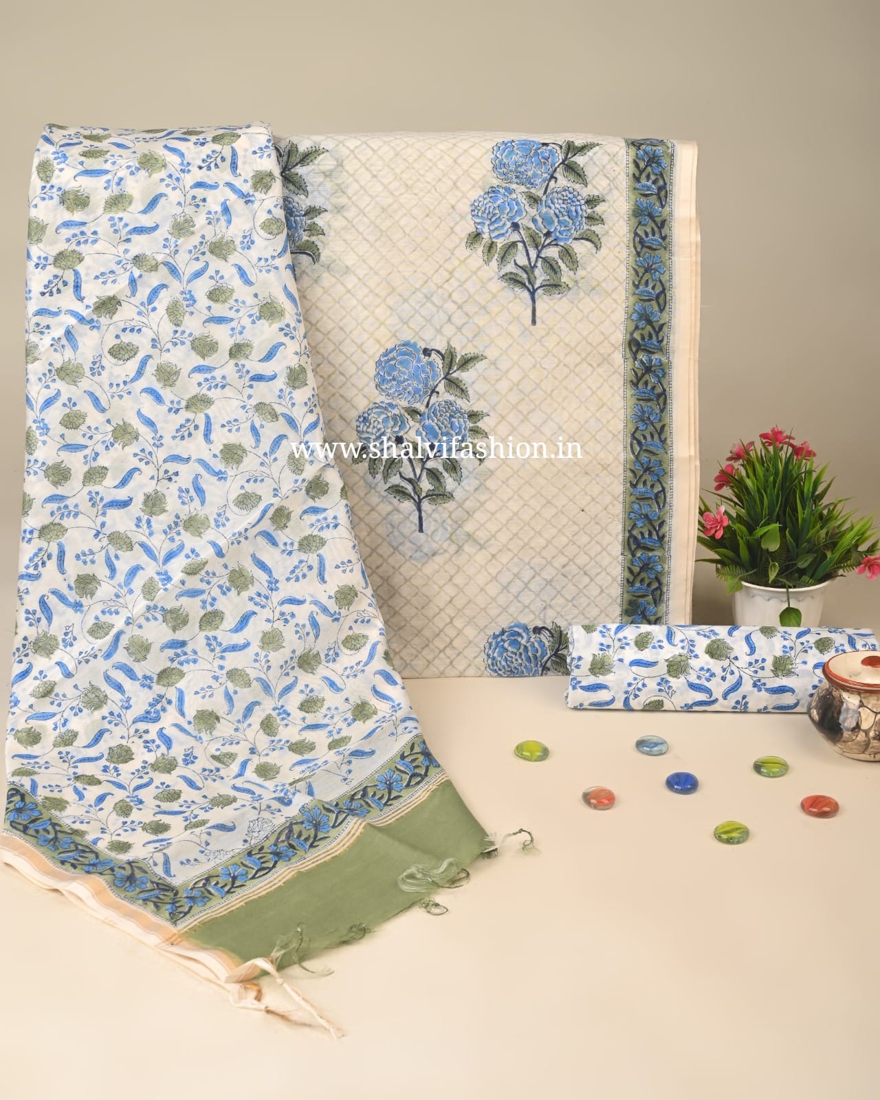 Shop jaipuri printed chanderi silk suits online (CHA253)