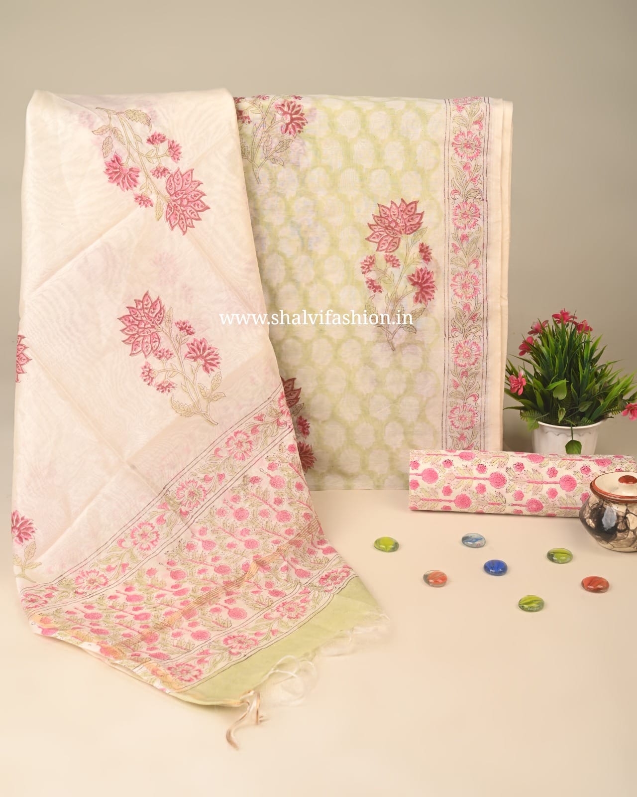 Shop block printed chanderi silk suits online shopping (CHA254)