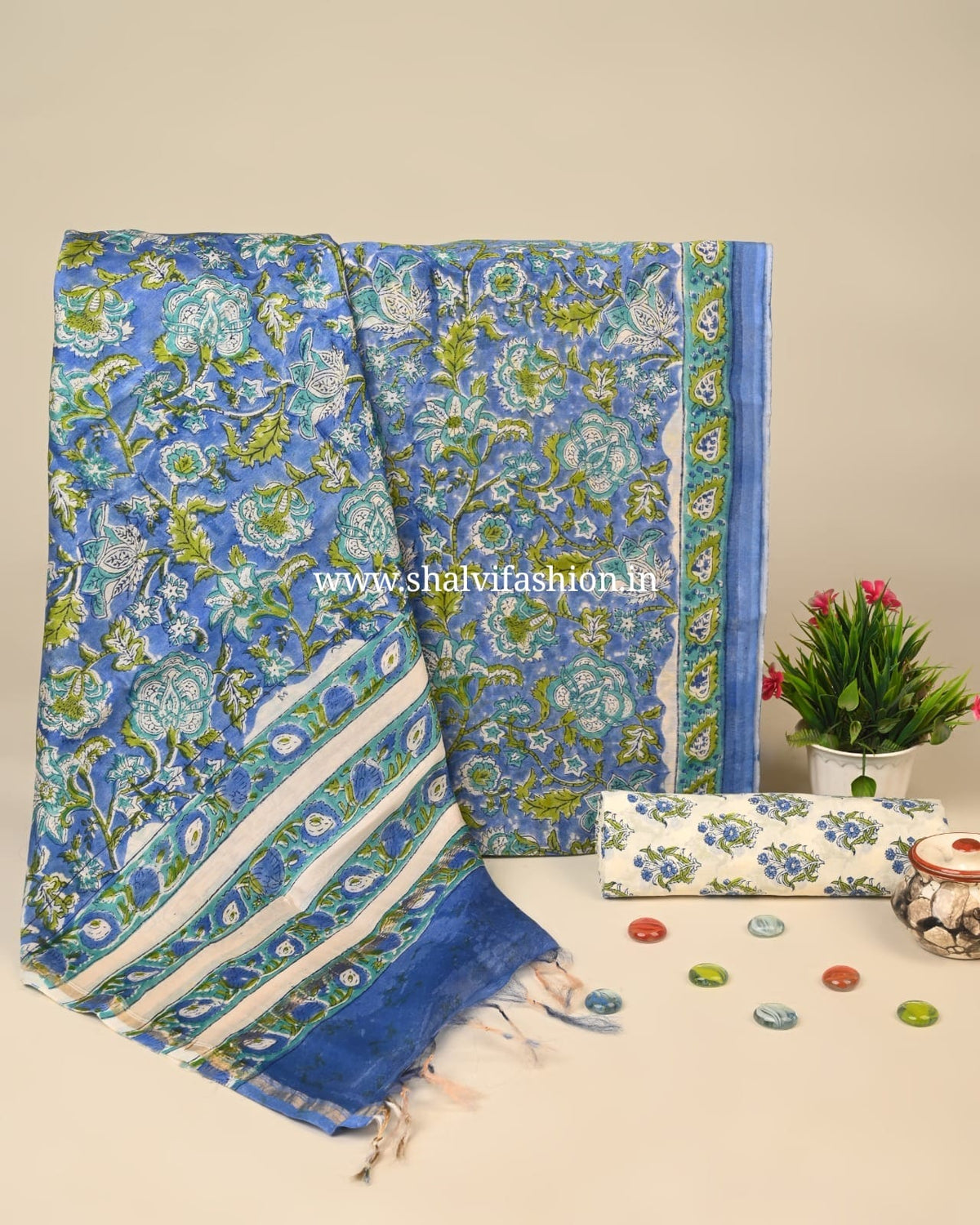 Shop hand block print chanderi silk suits (CHA259)