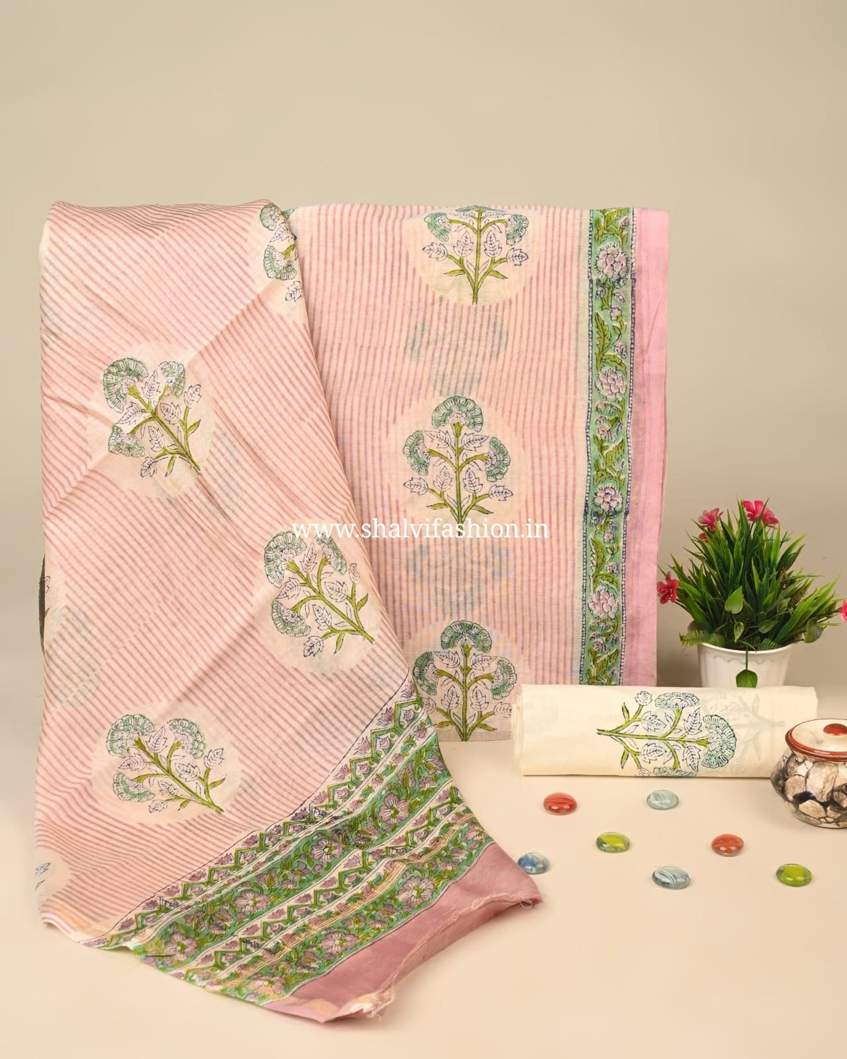 Shop hand block print chanderi silk suits in jaipur (CHA268)