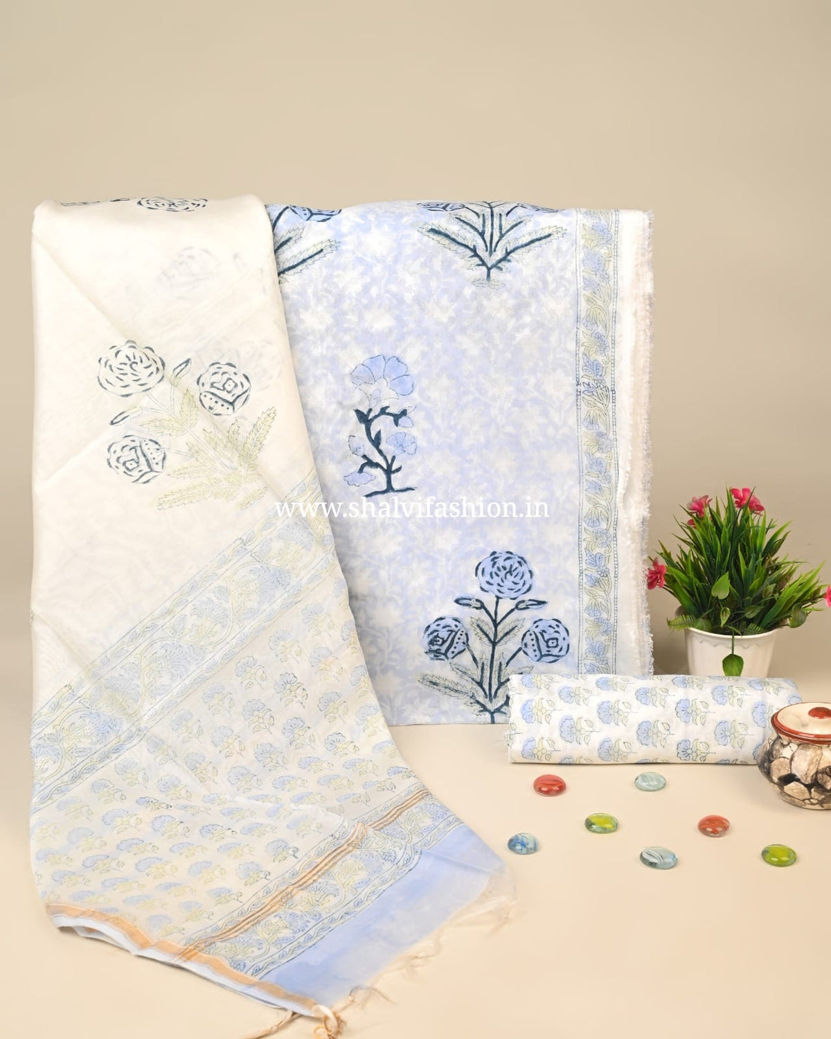 Shop block print chanderi silk suits (CHA269)