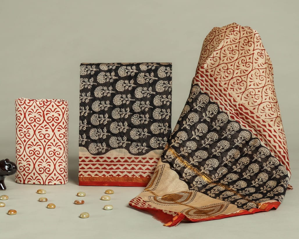 Shop hand block printed chanderi silk suits (CHA278)