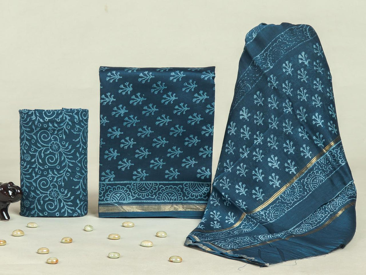 Shop ajrak print chanderi silk suits in jaipur (CHA284)