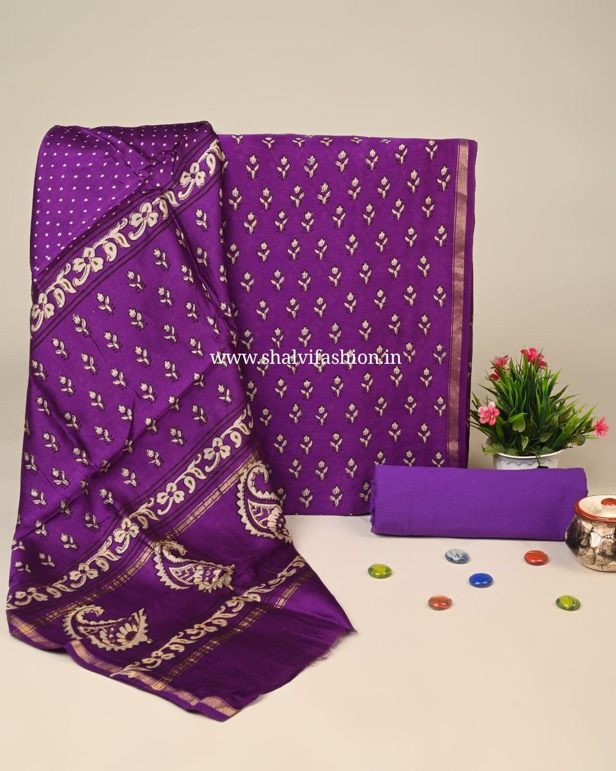Shop hand block print gajji chanderi suits online (CHA285)