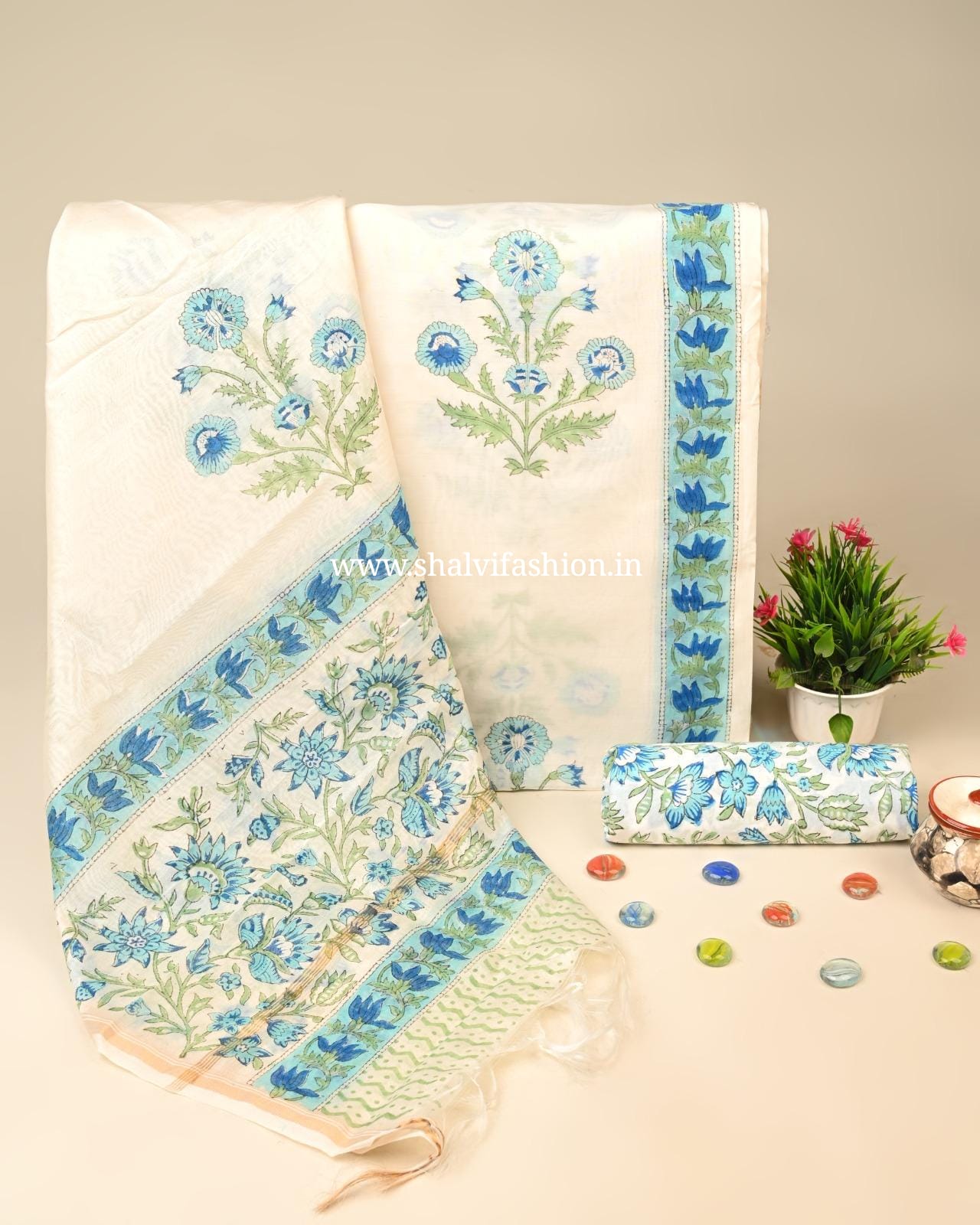 Shop block printed chanderi silk suits online (CHA28)