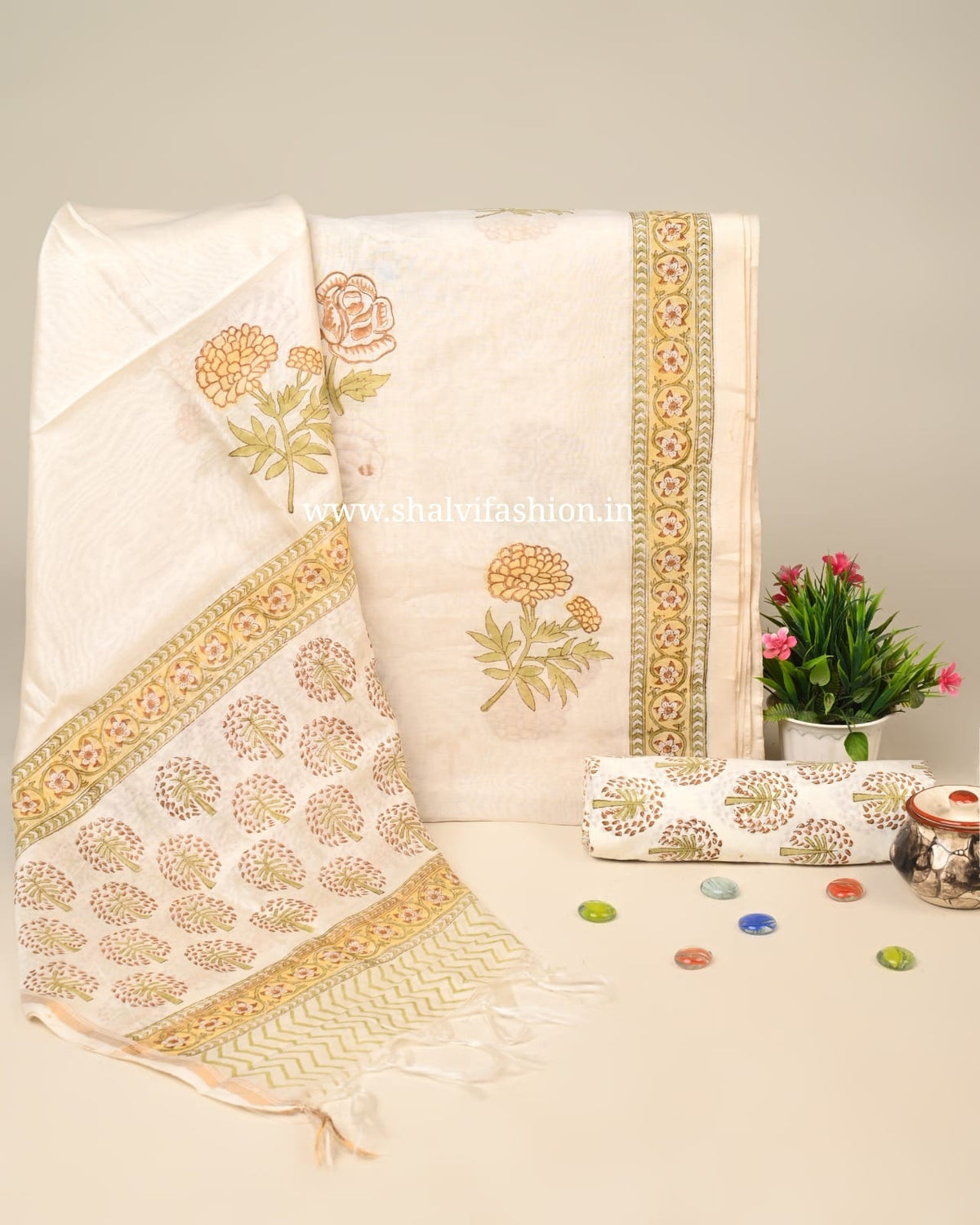 Shop unstitched block print chanderi silk suits in jaipur (CHA292)