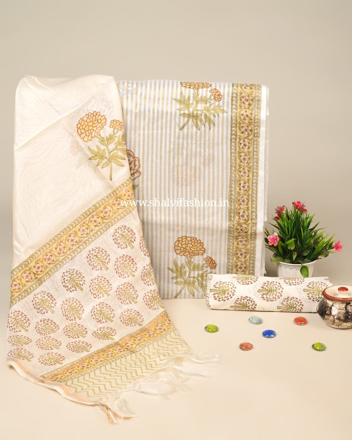 Shop block printed mul chanderi suits in jaipur (CHA303)