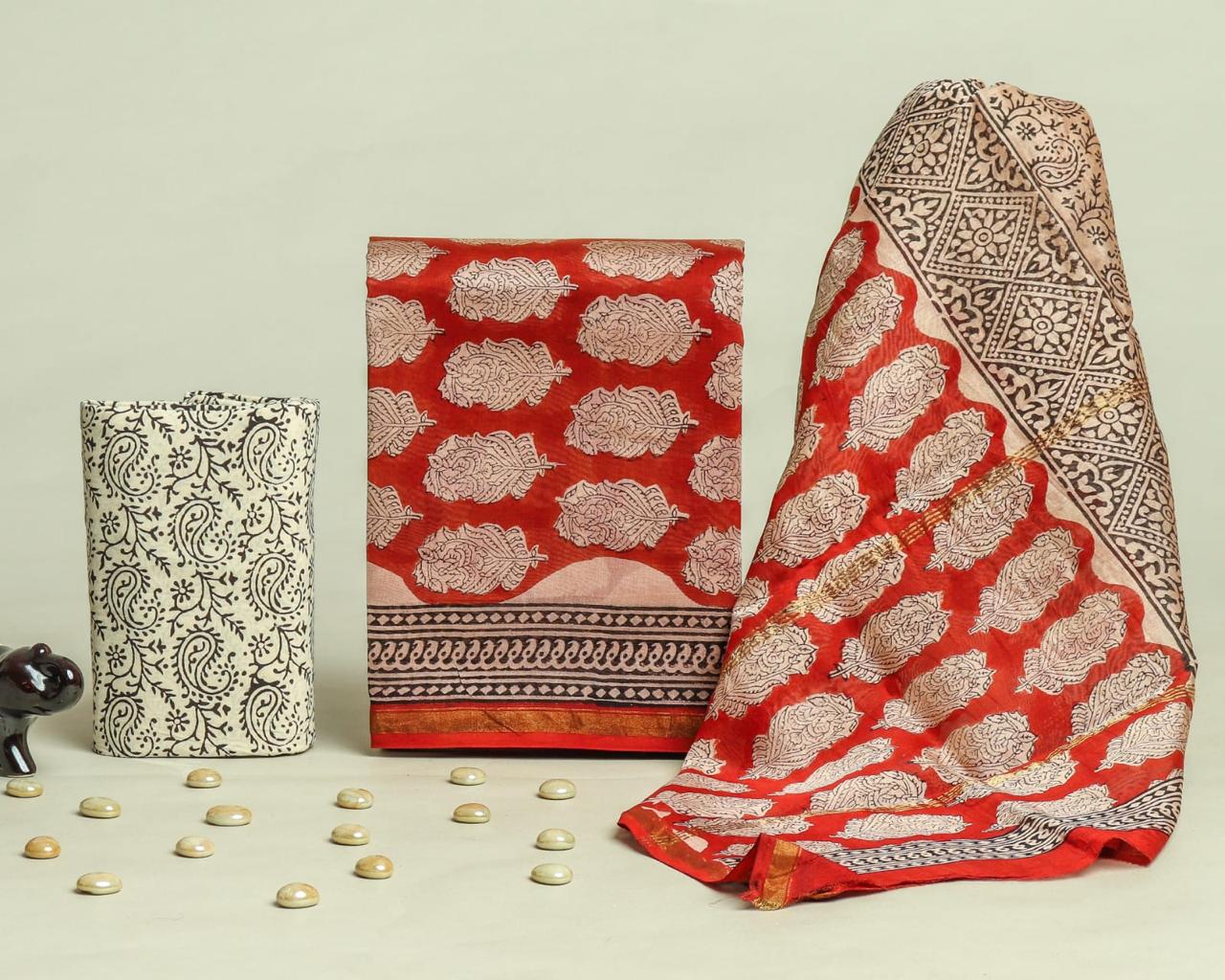 Shop bagru print chanderi silk suits online