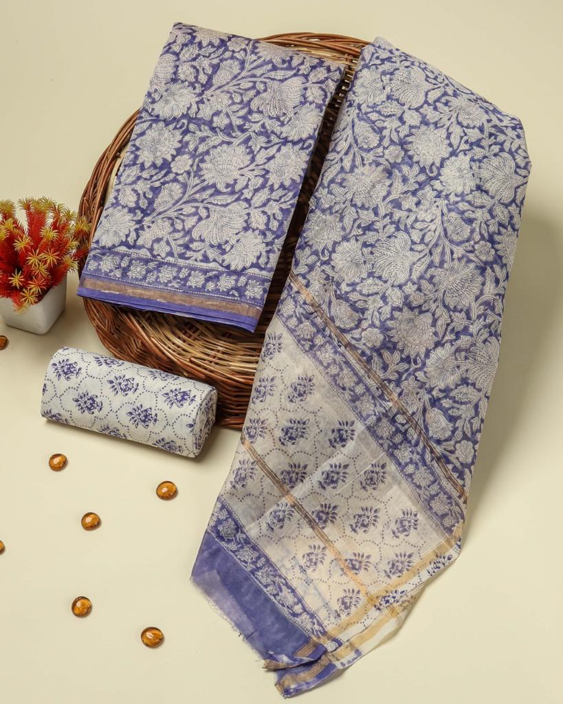 Shop jaipuri print chanderi silk dress material online (CHA336)