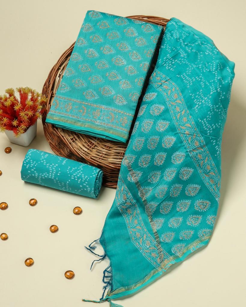 Shop hand block printed chanderi silk suits (CHA341)