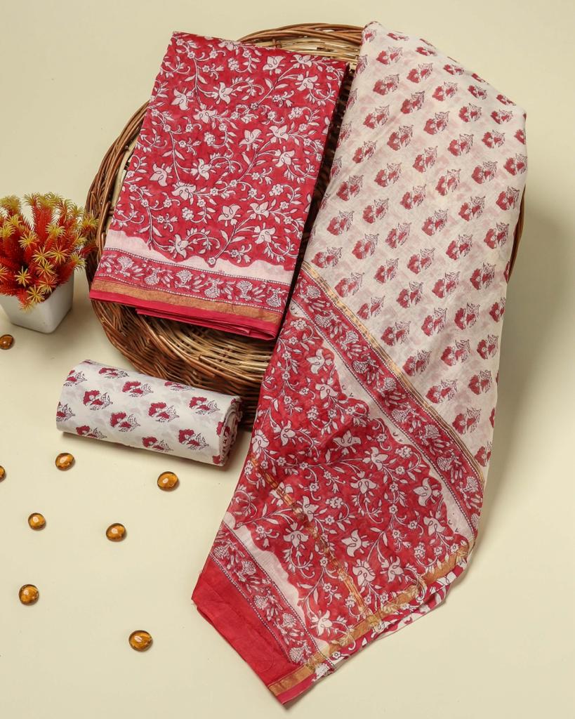 Shop block printed chanderi silk suits in jaipur (CHA346)