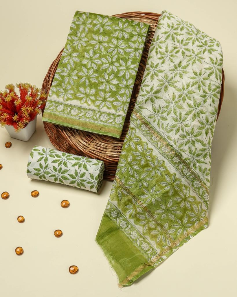 Shop green jaal print chanderi silk suits (CHA355)