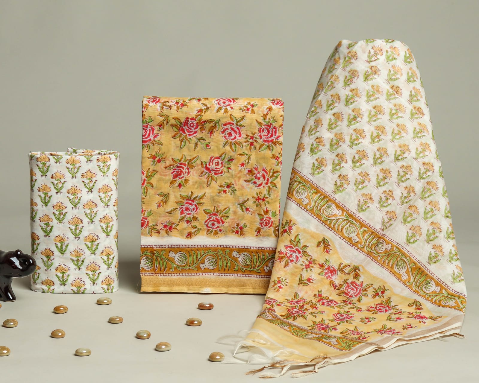 Shop unstitched block print chanderi silk suits (CHA357)