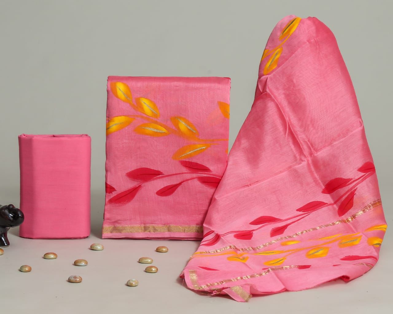 Shop unstitched hand painted chanderi silk suits in jaipur (CHA370)