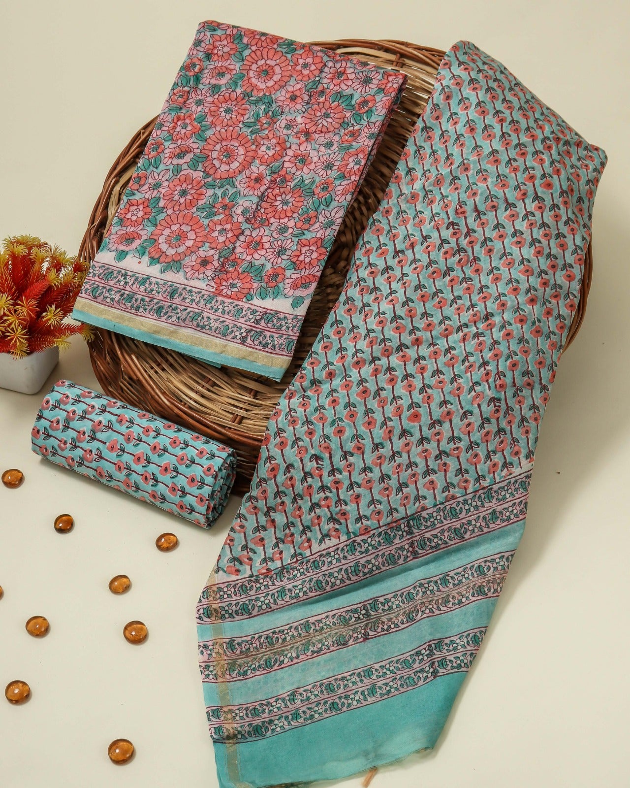 Shop block printed chanderi silk suits online shopping (CHA376)