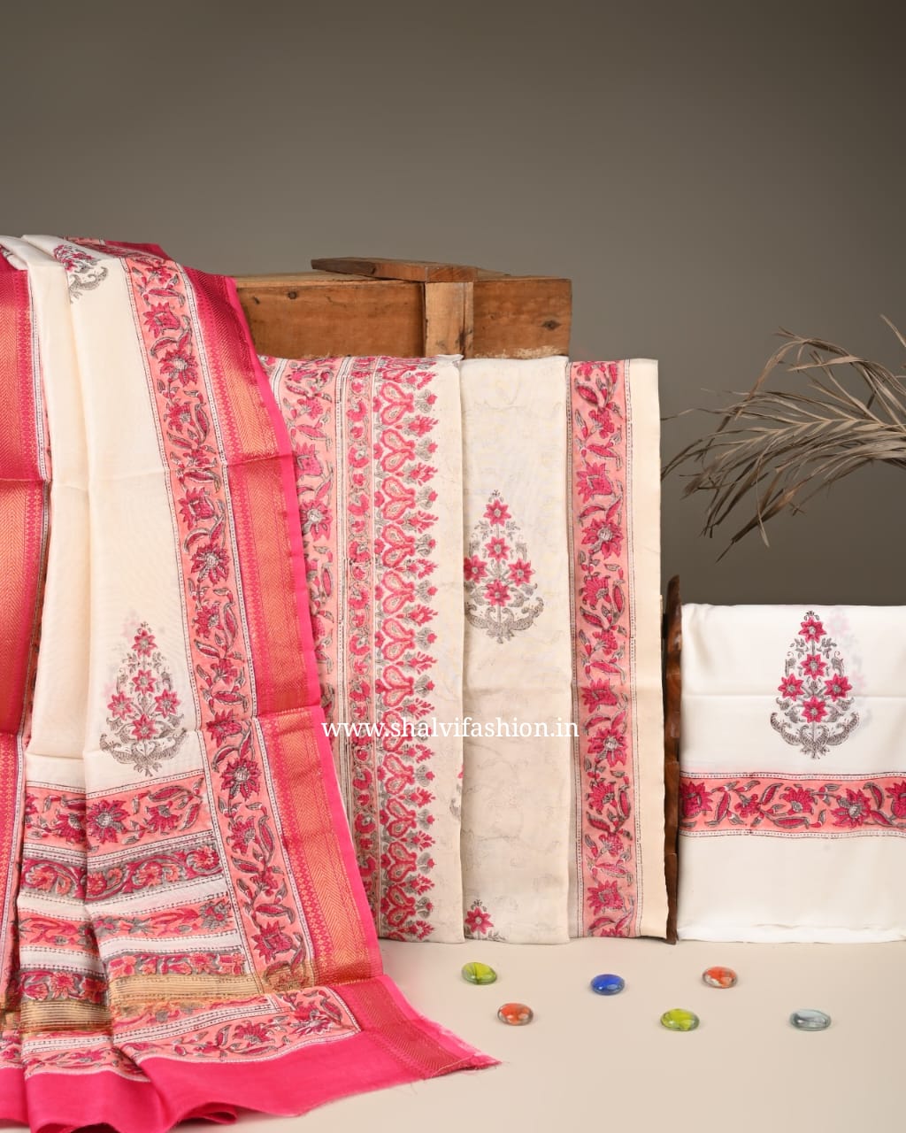 Shop jaipuri print chanderi silk suits online shopping (CHA380)