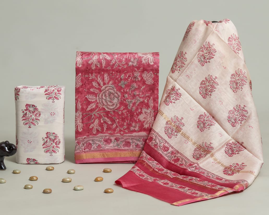 Shop unstitched chanderi silk suits in jaipur (CHA385)