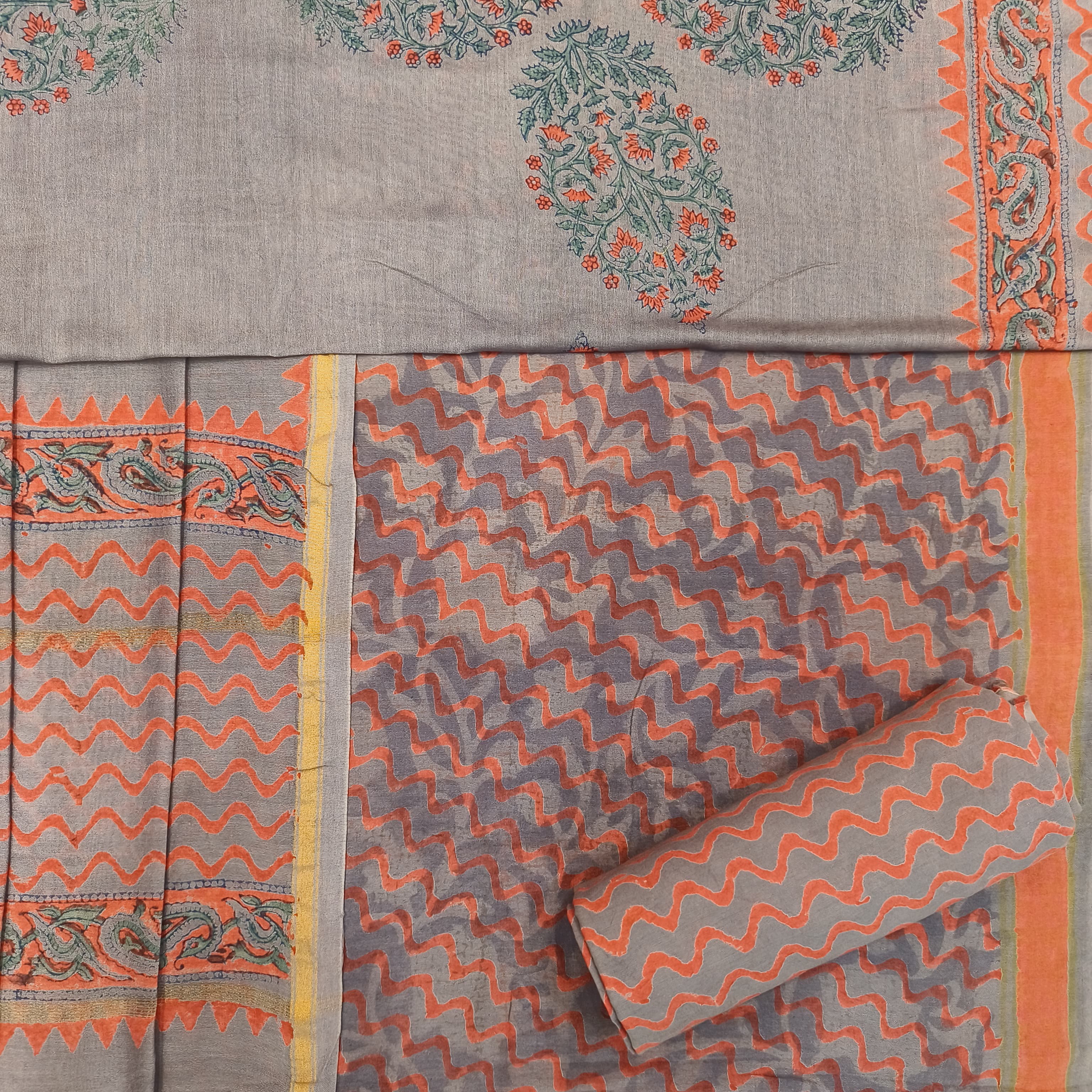 Shop Unstitched Hand Block Print Chanderi Silk Suit Sets online
