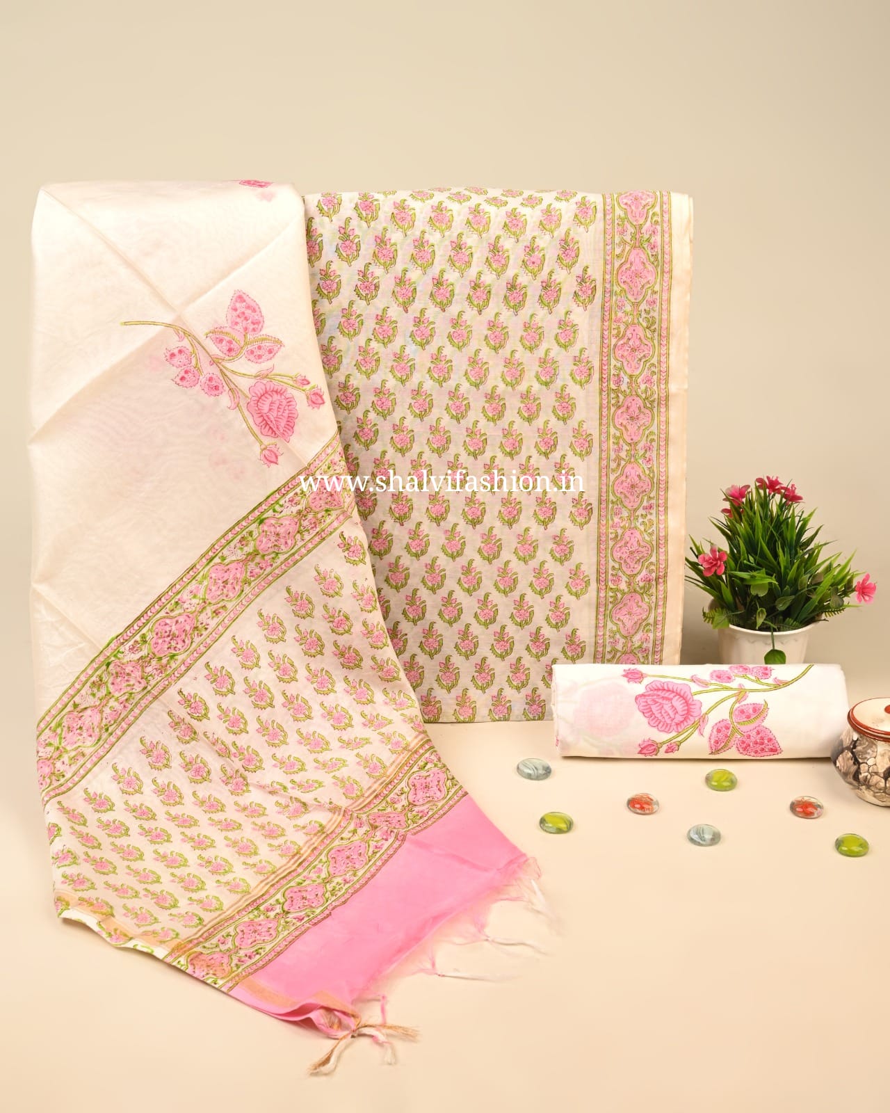 Shop jaipuri print chanderi silk suits online shopping (CHA61)