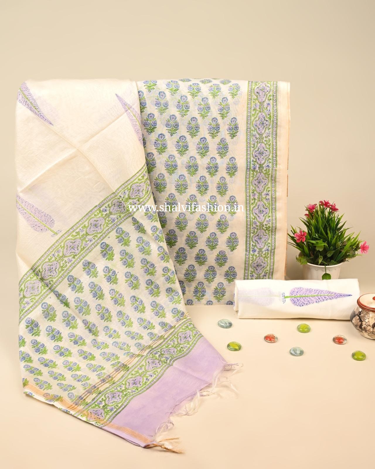 Shop block printed chanderi silk suits online shopping (CHA62)
