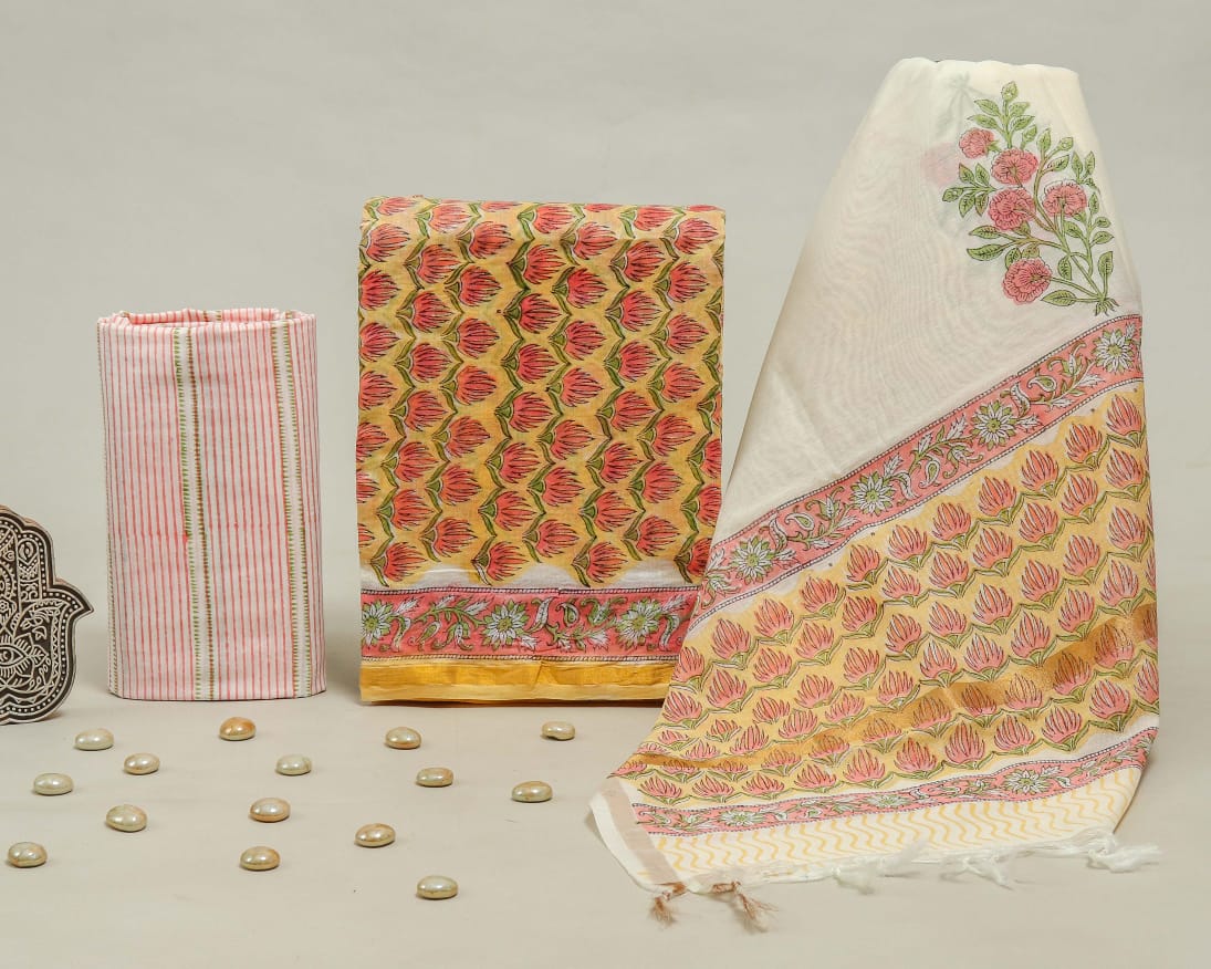 Shop block printed chanderi silk suits (CHA725)