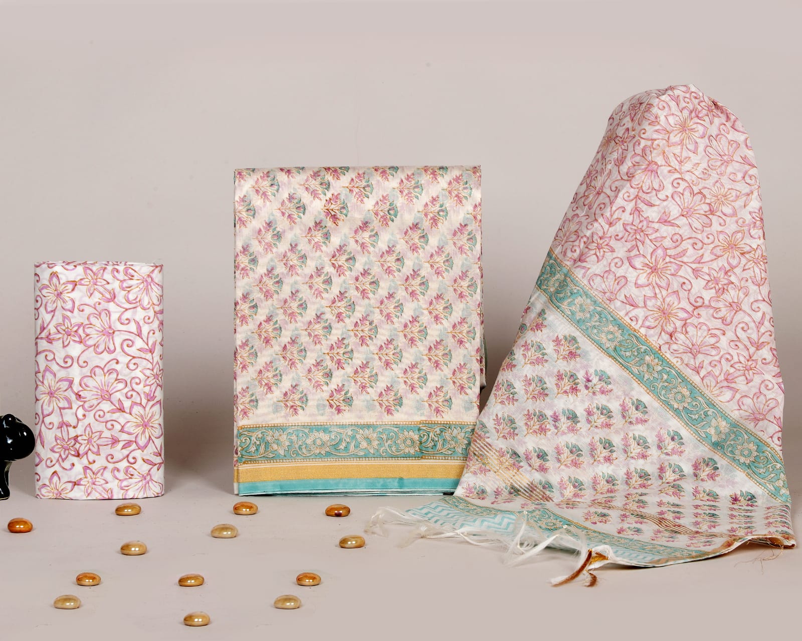 Shop unstitched block print chanderi silk suits (CHA767)