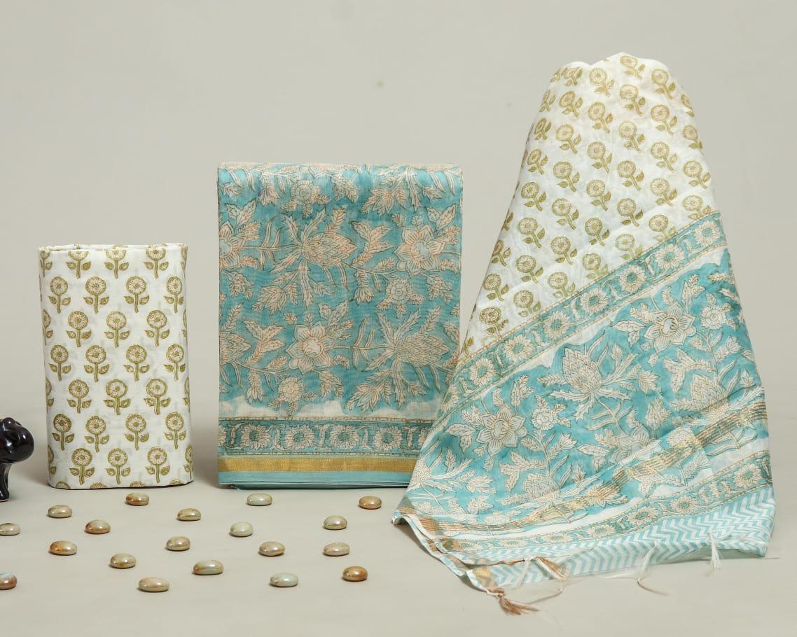Shop block printed chanderi silk suits (CHA787)